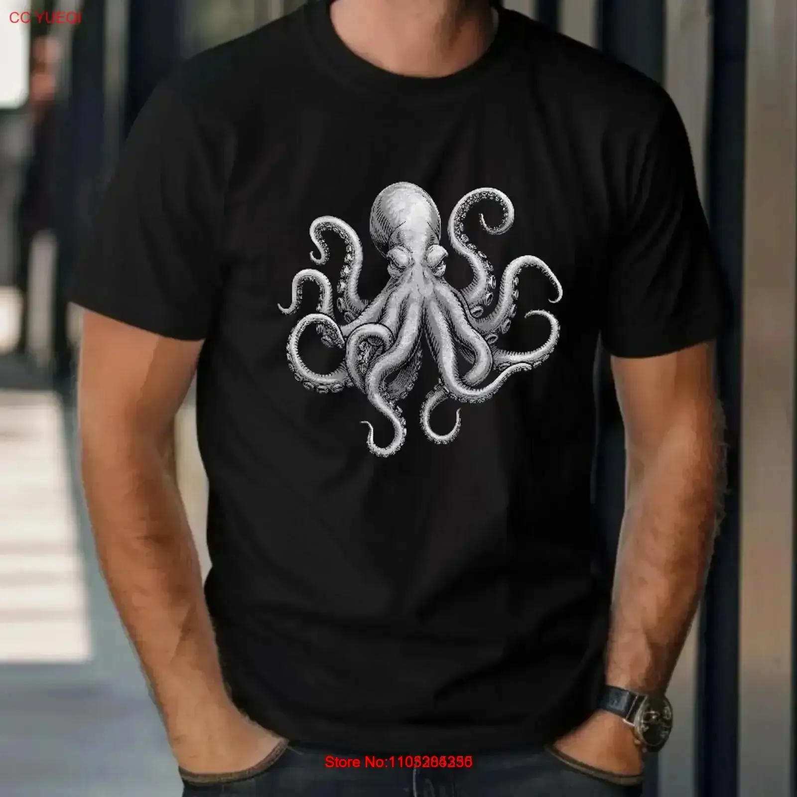 Iconic Kraken Giant Squid T shirt Unique Line Drawing Crew Neck for Aquatic Lovers Her or Him vintage Washed streetwear homme