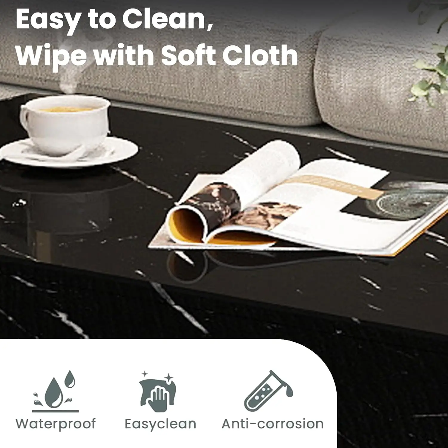 طاولات قهوة رخامية لغرفة المعيشة، طاولة مركزية مستطيلة حديثة مقاس 41.3 بوصة للأريكة، طاولة شاي كوكتيل معاصرة عالية اللمعان #6