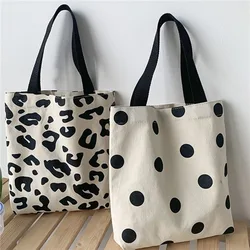 2023 Fashion Harajuku Solid Color Canvas Small Shopper Bag Women's  Bag Black Large Capacity Polka Dots Shoulder Bag