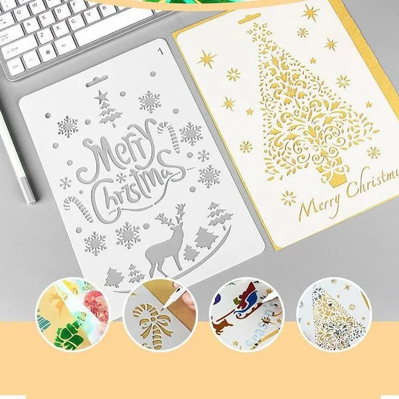 

Christmas Themed Painting Template Hand Drawn DIY Template Theme Lace Ruler Painting Template Cartoon Style