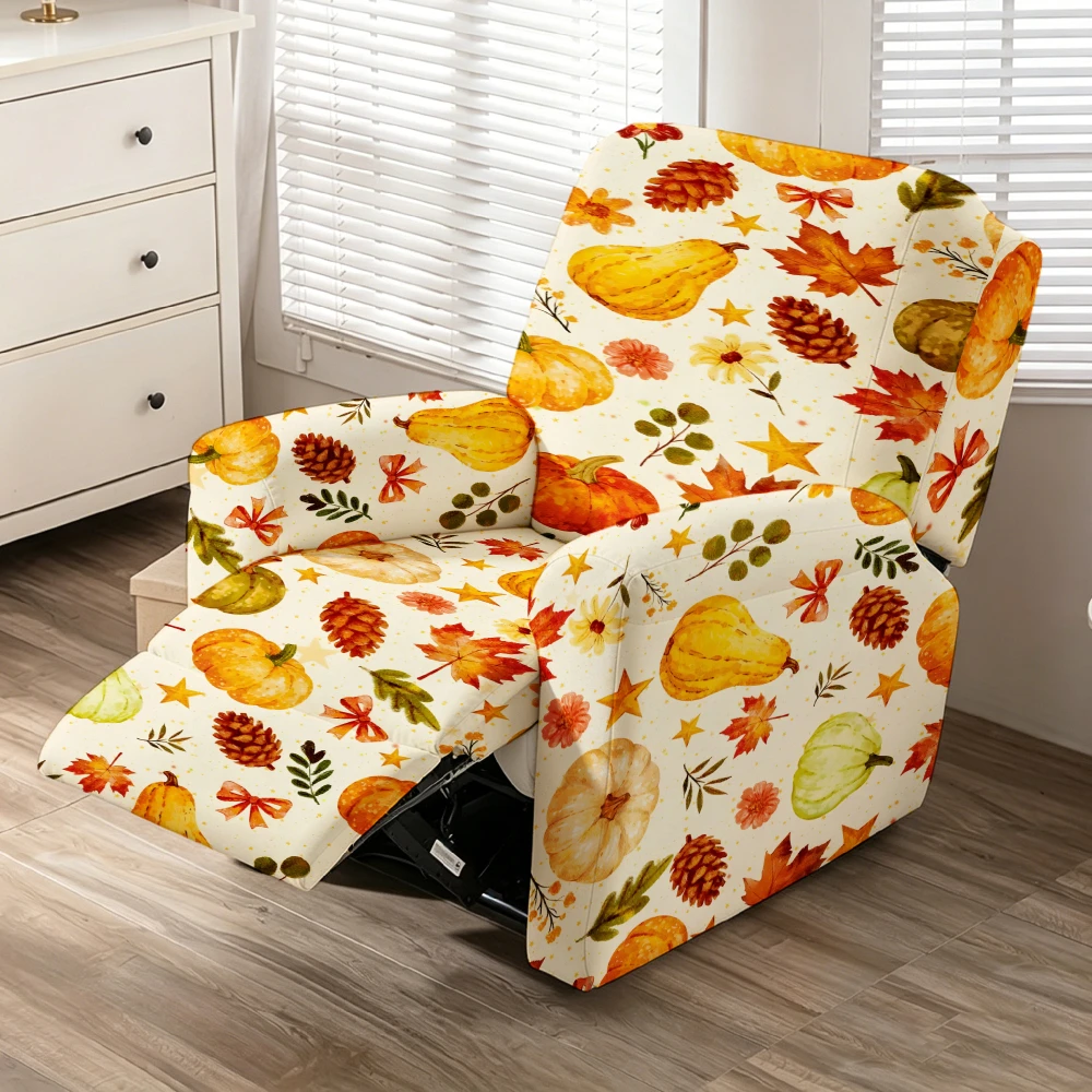Watercolor Pumpkin Maple Leaf Pine Cone Fall Autumn Recliner Slipcover Stretch Washable Harvest Single Sofa Cover