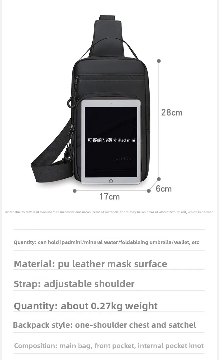 New Men's Chest Bag, Fashionable Crossbody Bag, Outdoor Sports Single-shoulder Bag, Water-resistant Large-capacity Crossbody Bag