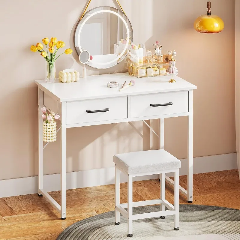 

Vanity Desk with 2 Fabric Drawers and Chair, 32 Inch Makeup Vanity Without Mirror,for Bedroom,Girls Vanity Set