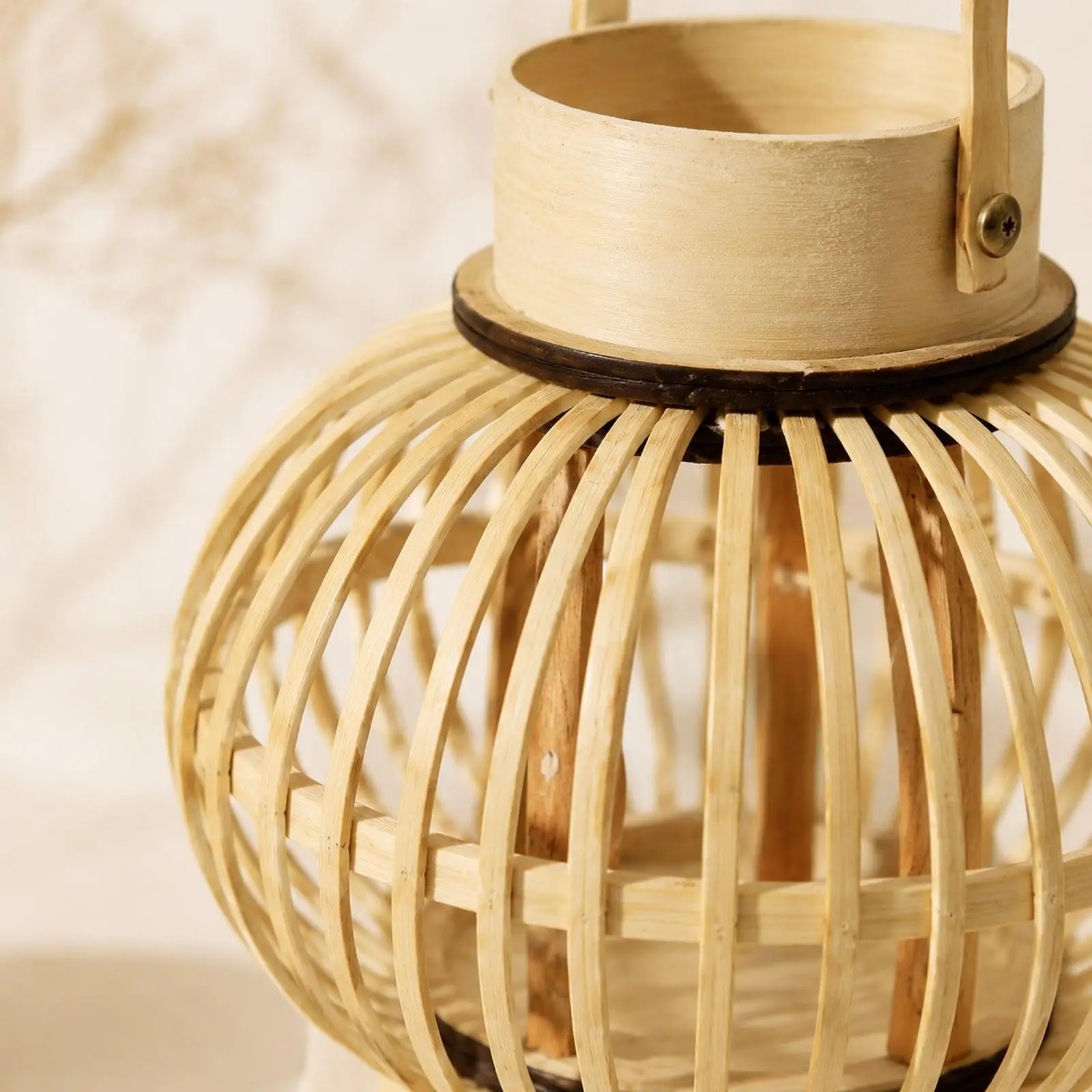 Handwoven Bamboo Candle Lantern Stylish Farmhouse Decor Tea Light Candle Holder for Desk Fireplace