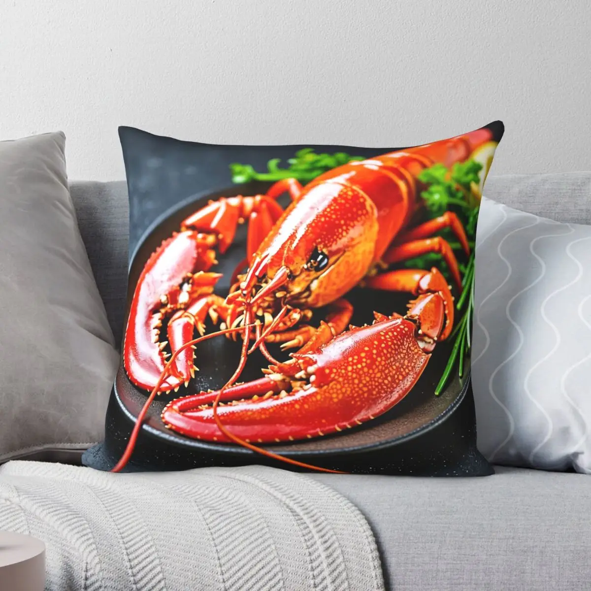 Gourmet Lobster Culinary Excellence Square Pillowcase Polyester Linen Velvet Pattern Throw Pillow Case Sofa Seater Cushion Cover