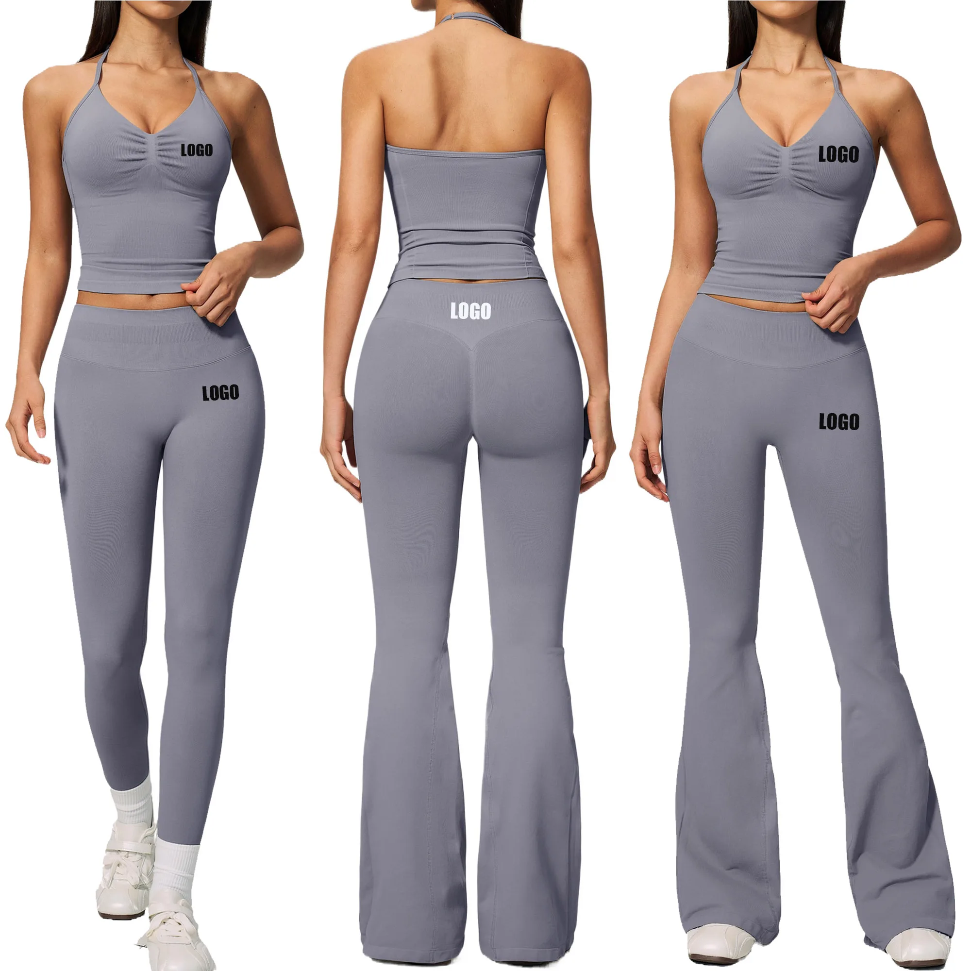 Custom LOGO women's seamless high-elastic yoga vest tight body high waist abdomen hip lift trousers sports fitness two-piece set