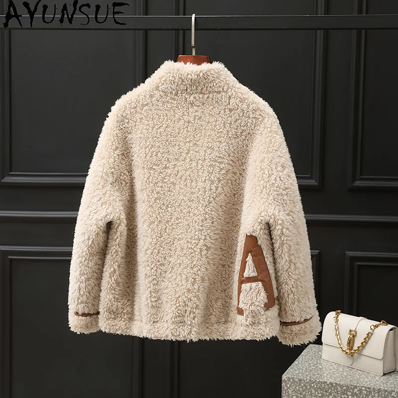 AYUNSUE 100% Real Wool Coat Women Grain Sheep Shearling Jackets Woman Short Style Autumn Clothes Composite Fur Пальто Женское