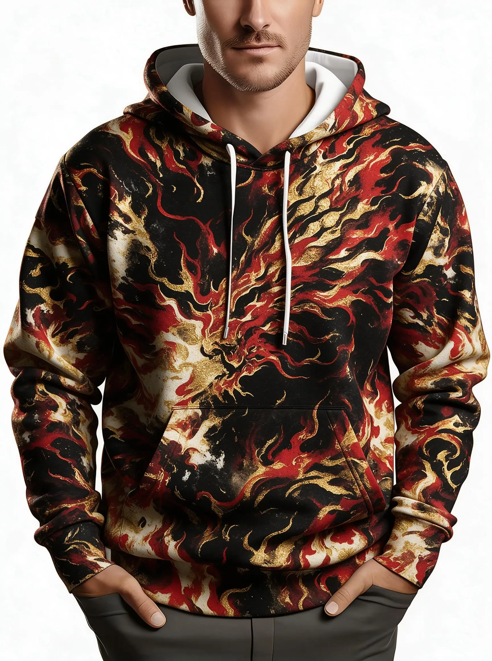 Men's Hoodie Thin Autumn Winter Abstract Flame Tribal Graphic Print Long Sleeve Male Streetwear Sweatshirt Tops Clothes