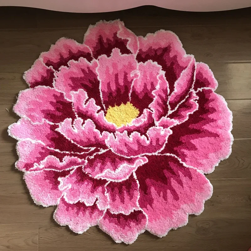 Chinese Style Red Peony Flower Carpets,Thick Living Room and Bedroom Area Rug,Pink Flower Door Mats,Wedding Parlor,Hallway Rugs