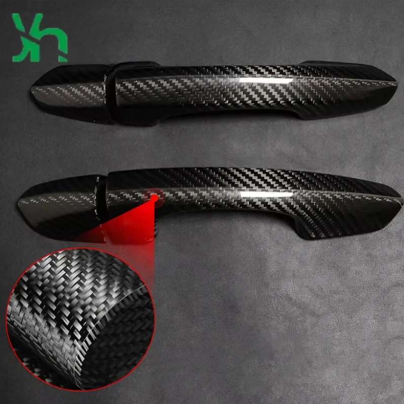 ل 2015 + فورد موستانج ألياف الكربون غطاء مقبض الباب الخارجي ملحقات الأداء