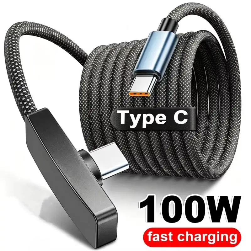 【C】90-Degree USB Type-C Cable – 100W Fast Charging & Data Transfer – Portable Compatible With Various Type-C Phones