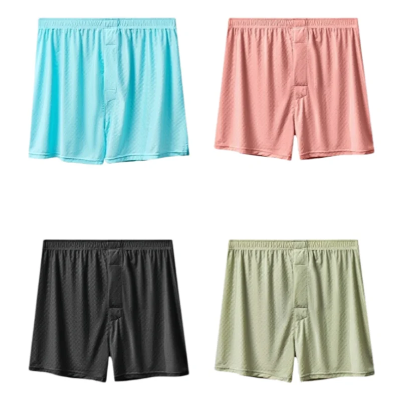 

Mens Ice Silk Aro Pants Loose Breathable Summer Boxers Cooling Soft Underwear Lightweight Long Johns Home Wear 4-Pack