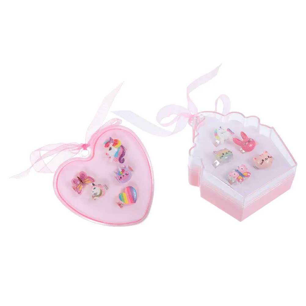 

2 Sets Kids Adjustable Rings For Girls, Cute Cartoon Jewelry Set, Dress Up Playtime Accessories, Children'S Ring Box, Decorative