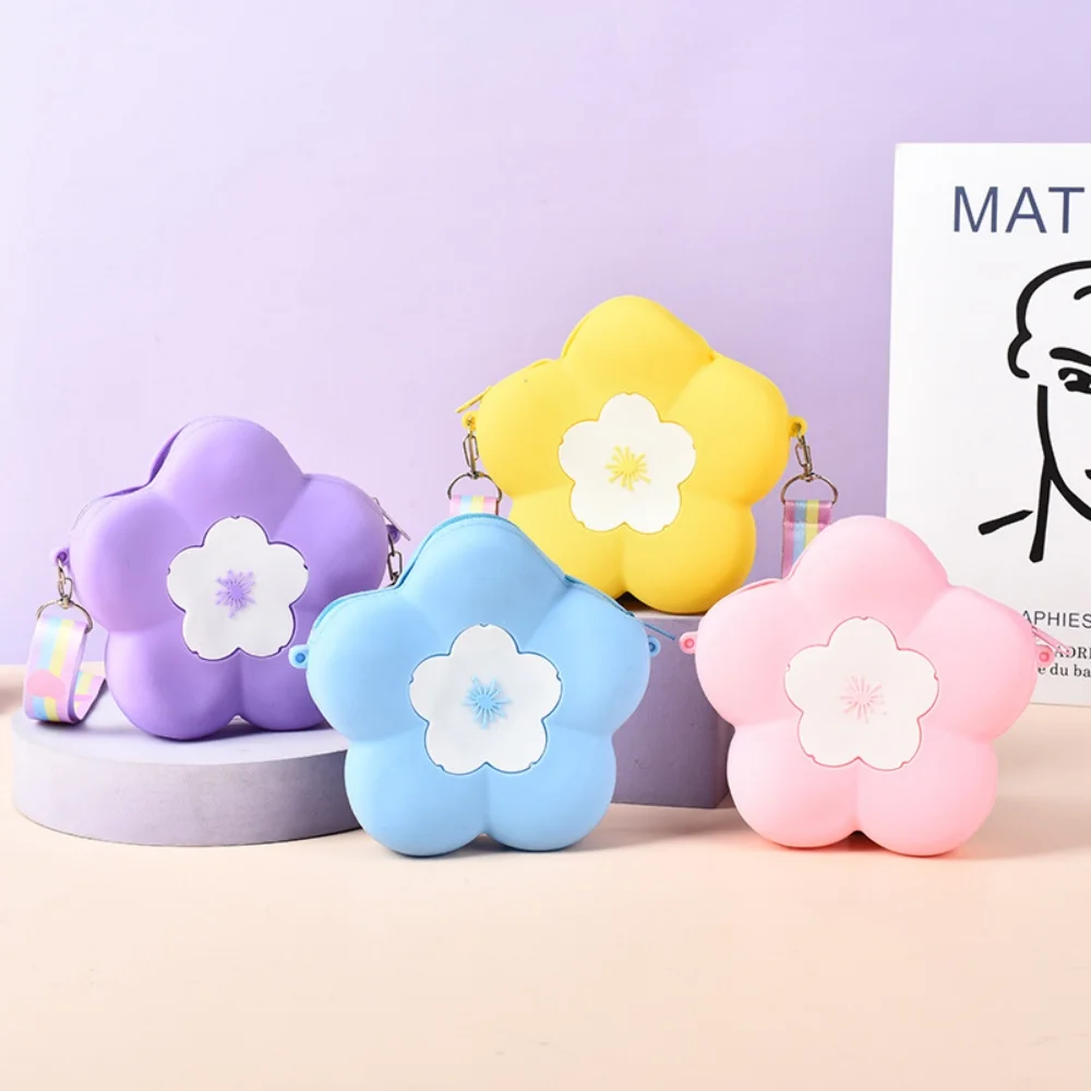 Cute Butterfly Flower Shape Crossbody Bag Children's Silicone Shoulder Bags Baby Girls Phone Bag Candy Color Kids Coin Purse
