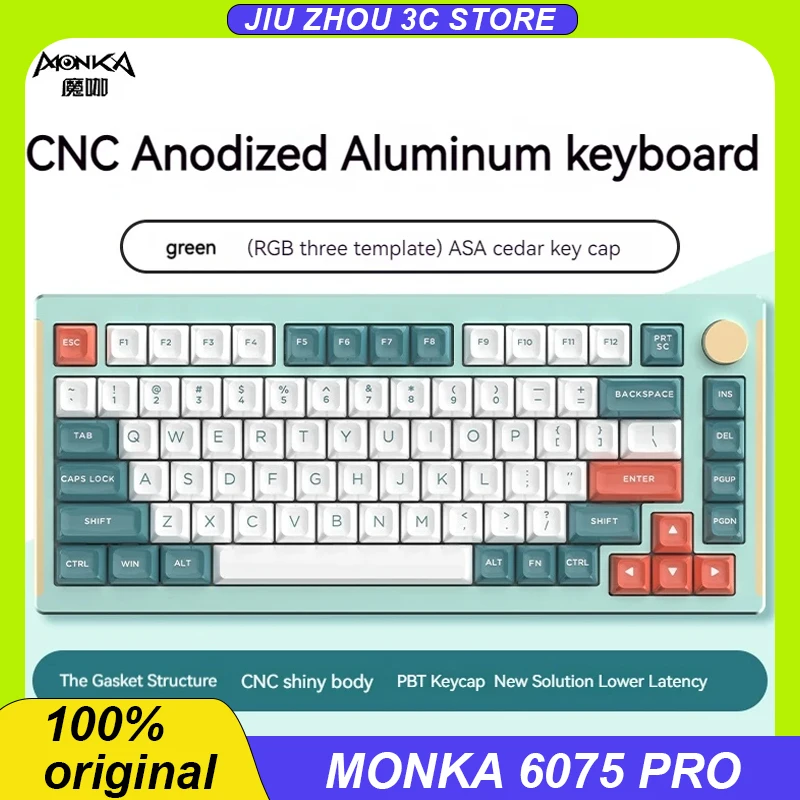 

Monka 6075 Pro Mechanical Keyboard Aluminum Kit Three Mode Wireless Keyboard 75% 82 Key Gasket Rgb Hot Swap Pc Gaming Keyboards