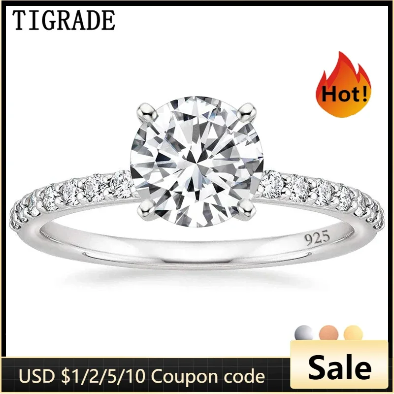 TIGRADE 925 Sterling Silver for Women 1.25 CT Round Solitaire 5A+ Cubic Zirconia Engagement Ring Halo Promise Ring Size 4-12