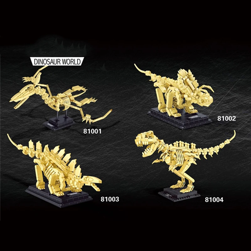 Educational Dinosaur Fossil Skeleton Building Blocks - Realistic Tyrannosaurus rex, Triceratops, Pterosaur and Stegosaurus Model