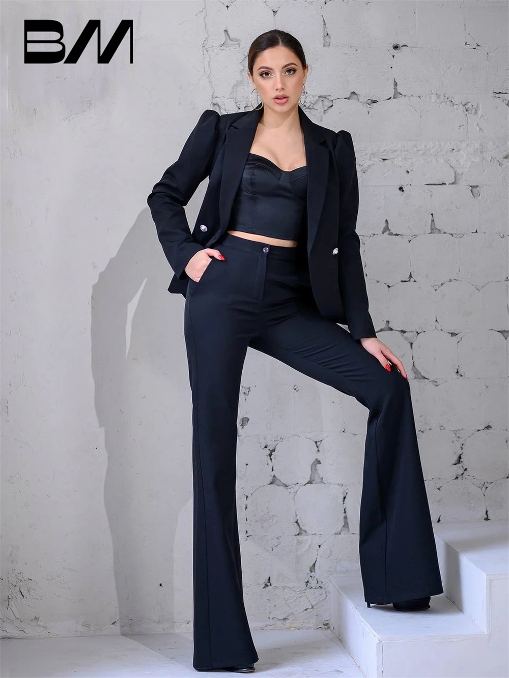 Ensemble 2 pièces pour femme, blazer et pantalon, smoking à double boutonnage, tenue formelle de bureau pour femme, automne et hiver