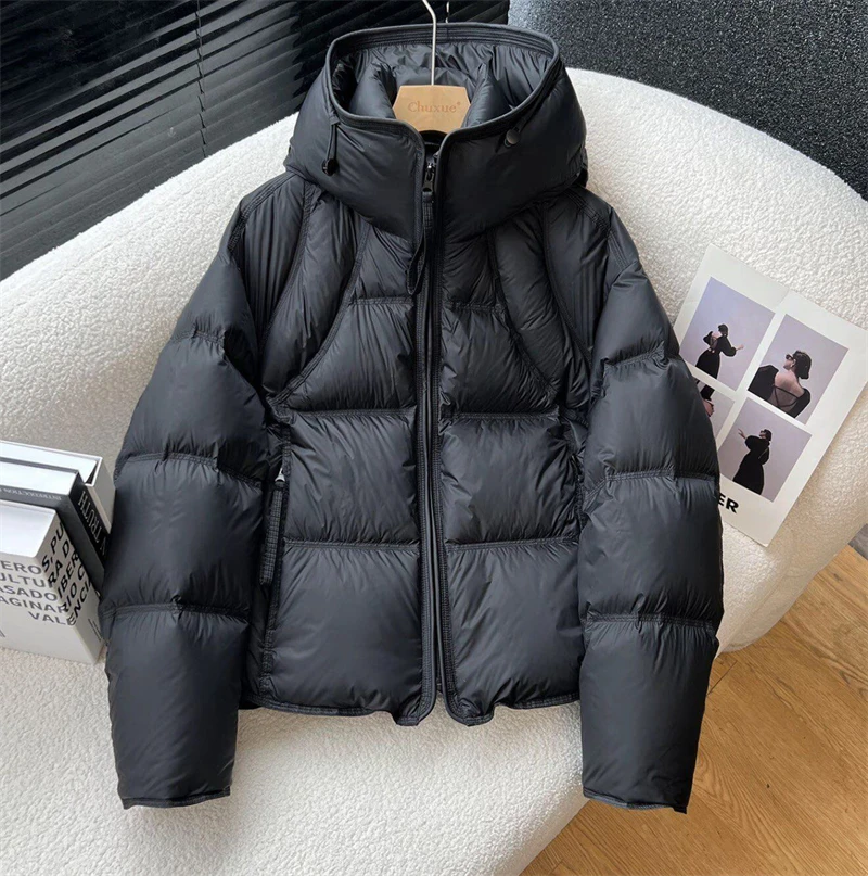 ZAROY Damen Winterjacke, verdickte warme Kapuzen-Baumwollparka, koreanischer Stil, einfarbig, vielseitig, lässiger kurzer Mantel, Schnee-Oberbekleidung, Winterjacke – Detail 24