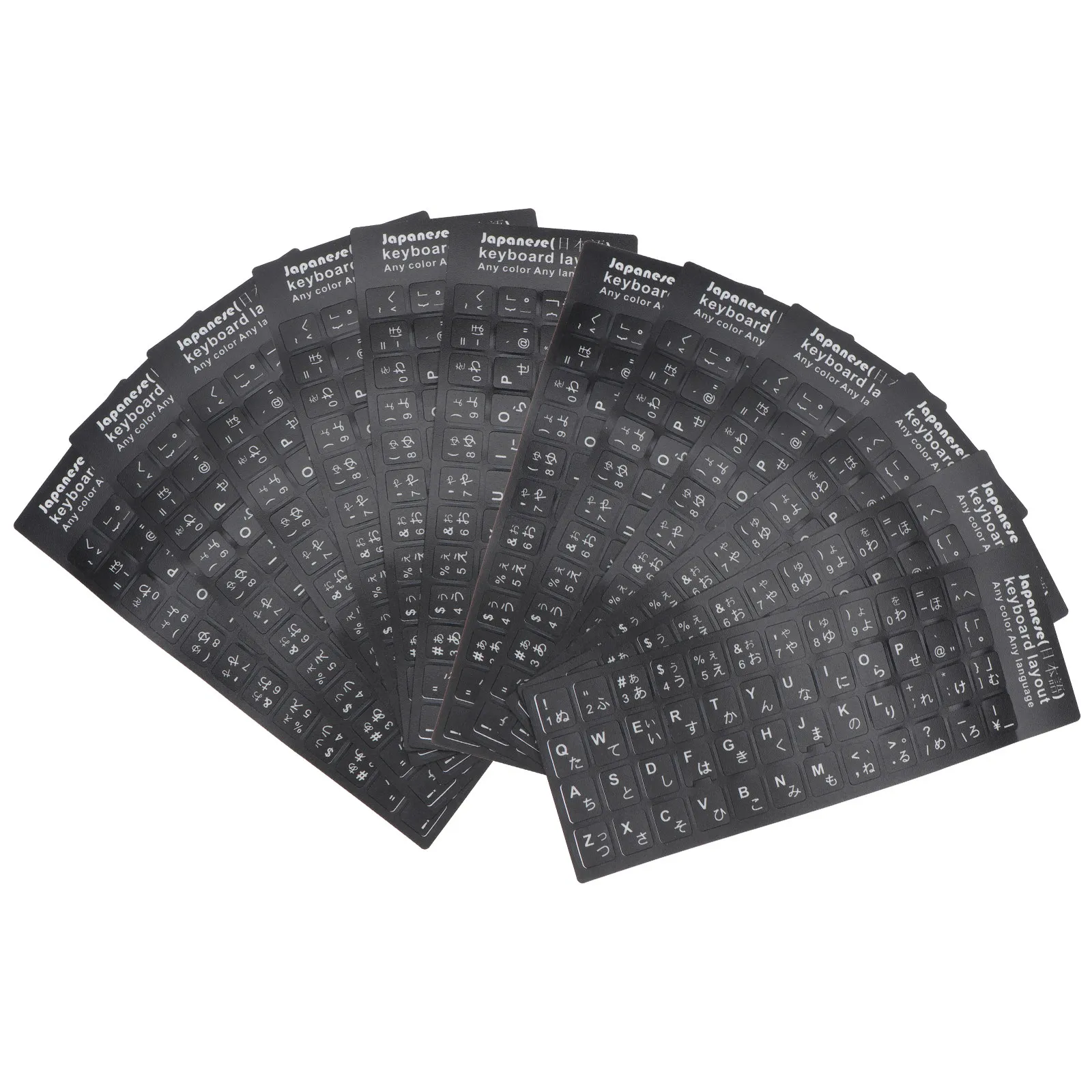 

10 шт., наклейки на клавиатуру с японским языком, универсальные наклейки на клавиатуру из ПВХ, сменные наклейки, многоязычные компьютерные аксессуары