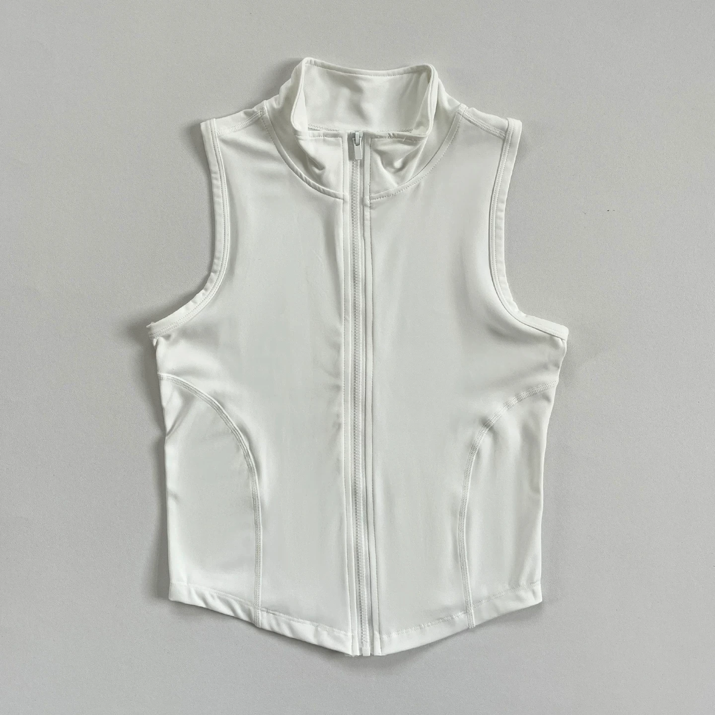 Women Zip Up Stand Collar Sleeveless Workout Vest Quick Dry Slim Fit Cropped Yoga Fitness Tank Top