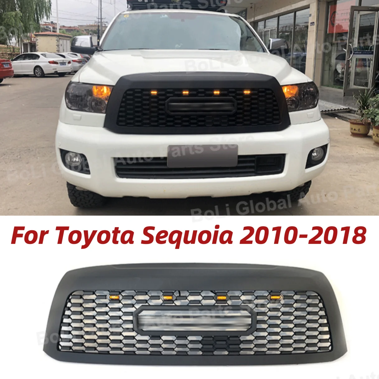 Grill Front Bumper Grille TRD Style Racing Grill With LED Lights For Sequoia 2010-2018 2011 2012 2013 2014 2015 2016 2017