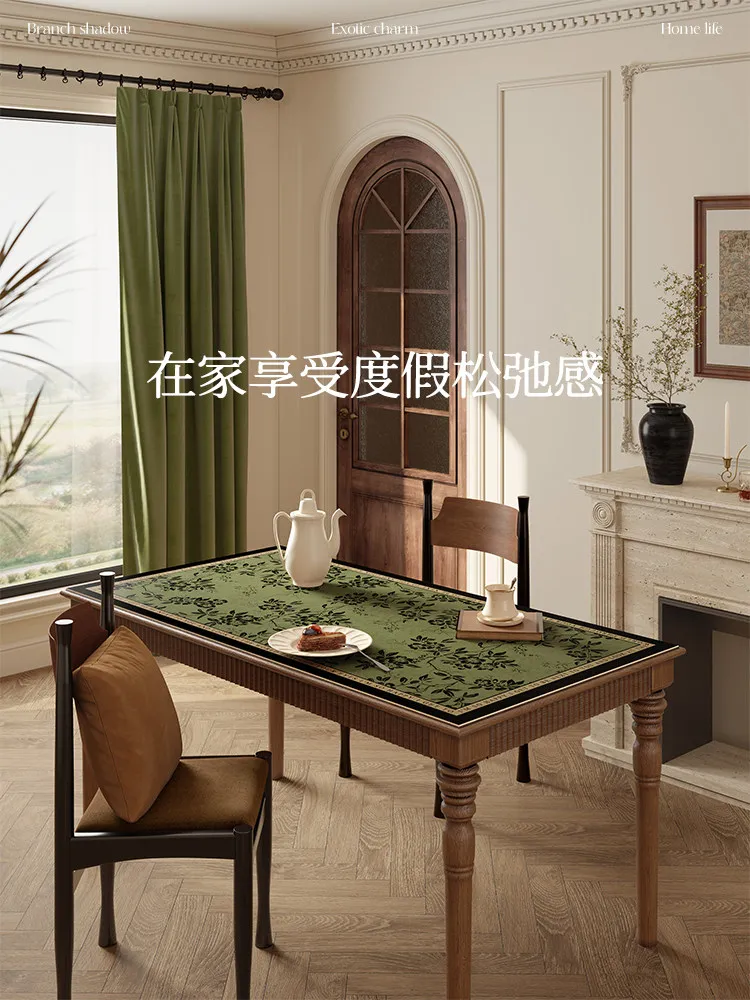 American tablecloth light luxury high sense waterproof and oil-proof leave-in retro leather dining table mat