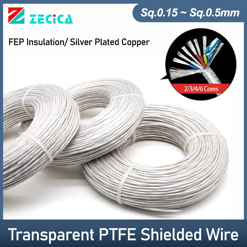 

Sq.0.15/0.2/0.35/0.5mm Transparent Silver Plated OFC PTFE Shielded Wire 2 3 4 6 Cs Hifi Audio Amplifier Speaker Headphone Cable