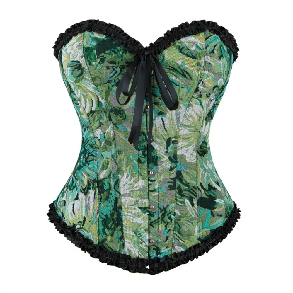 Women's Vintage Overbust Corset Top Gothic Lace Up Sexy Floral Corset Overbust Body Shaper Slimming Waist Trainer Bustier