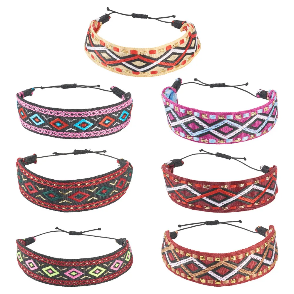 

7Pcs Adjustable Ethnic Bracelet Cord Bohemian Style Polyester Wrap Handmade Braided Bangle Rope for Jewelry Making Craft 17cm
