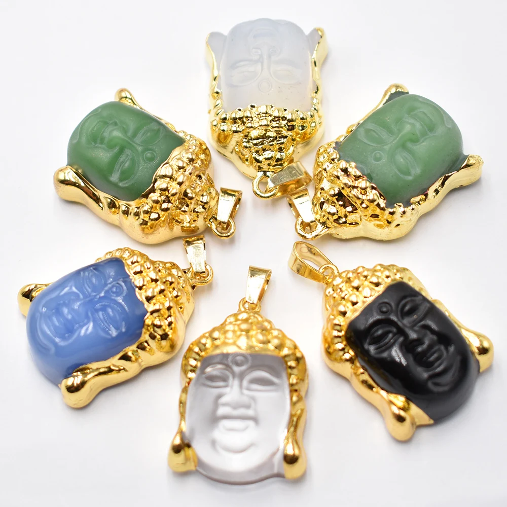 wholesale 6pcs/lot Smiling Buddha Head Pendant, Religious Buddhism Charm,Crystal Buddha, Buddha Amulet Lucky Necklace Making
