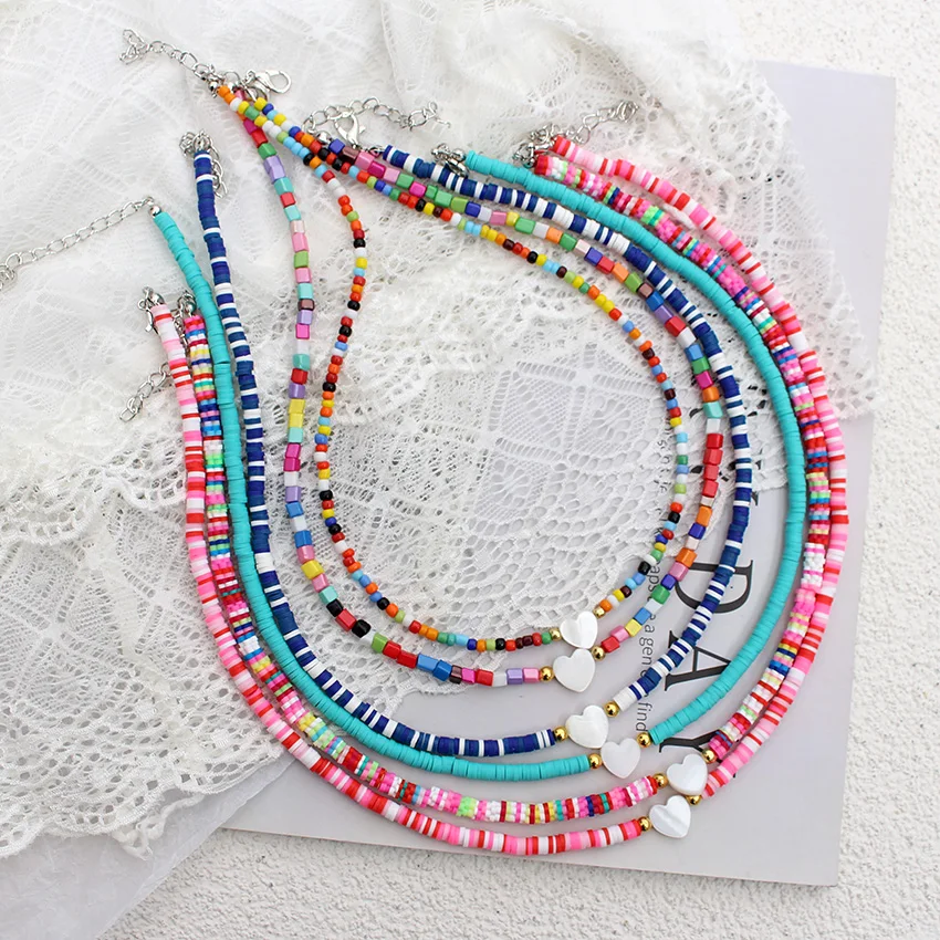 Serce naturalne muszelki koraliki naszyjnik koreański Handmade moda Boho glina polimerowa kolorowe Choker wisiorek kołnierz ortopedyczny damska biżuteria