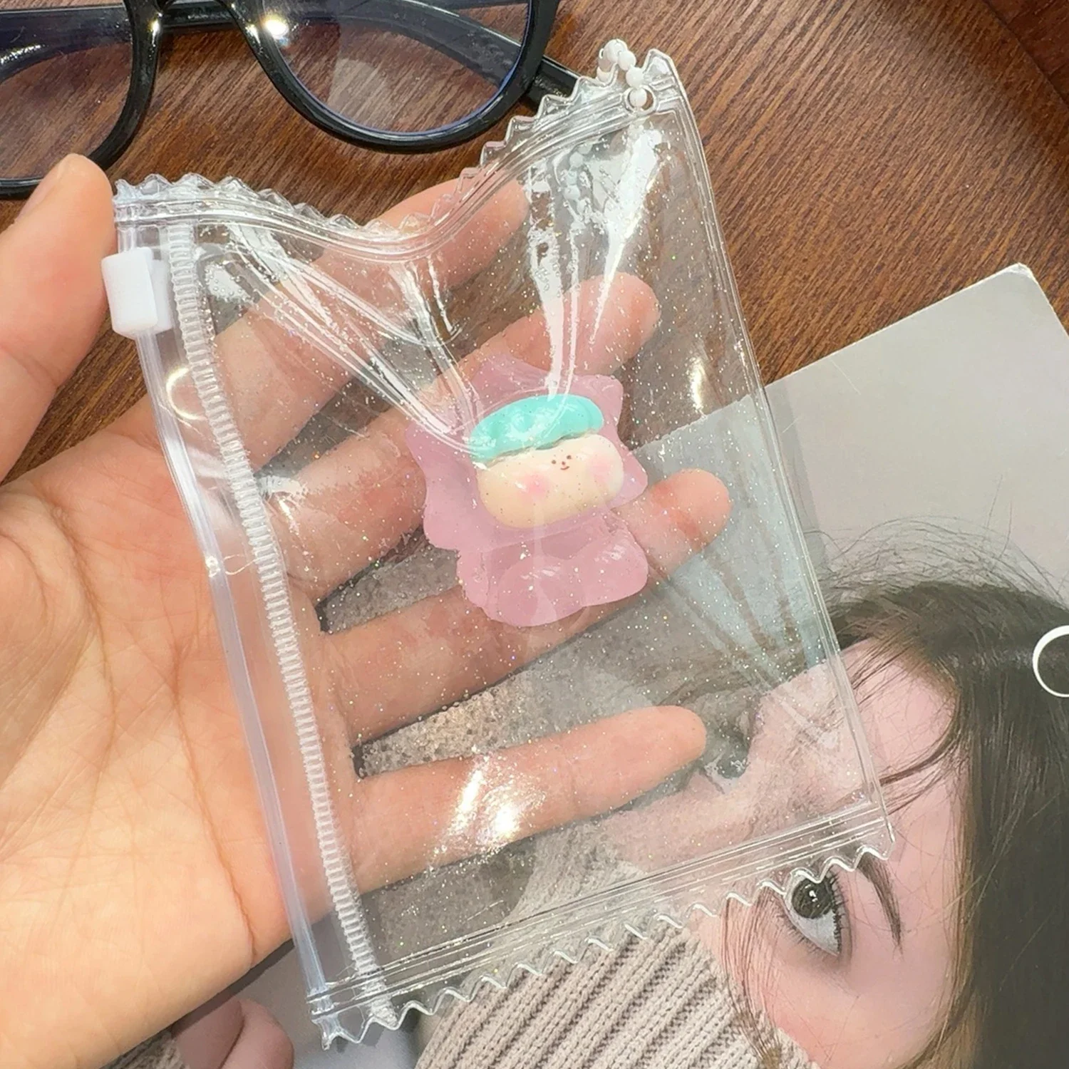 1/5/10 pçs claro brilhante cartão manga protetor kpop ídolo foto titular do cartão saco com zíper caso hd photcard suprimentos capa decoração