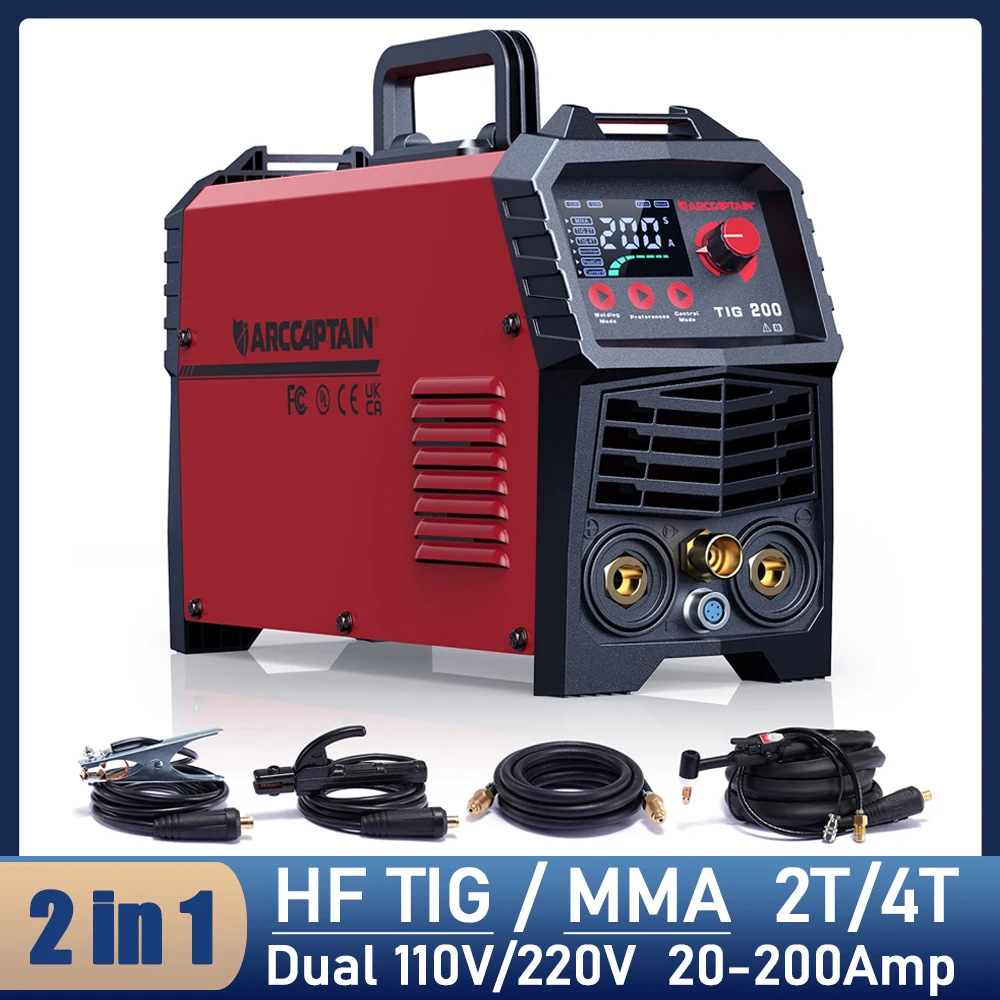 ARCCAPTAIN TIG Welding Mchine 2 in 1 HF TIG MMA Stick 2T 4T Semi-automatic DC Inverter IGBT Dual110V 220V 200Amp for Household