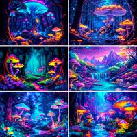 Neon Magic Mushroom Forest Art Decoration Background Wall Birthday Party Decoration Banner Room Photography Studio Decor  Props