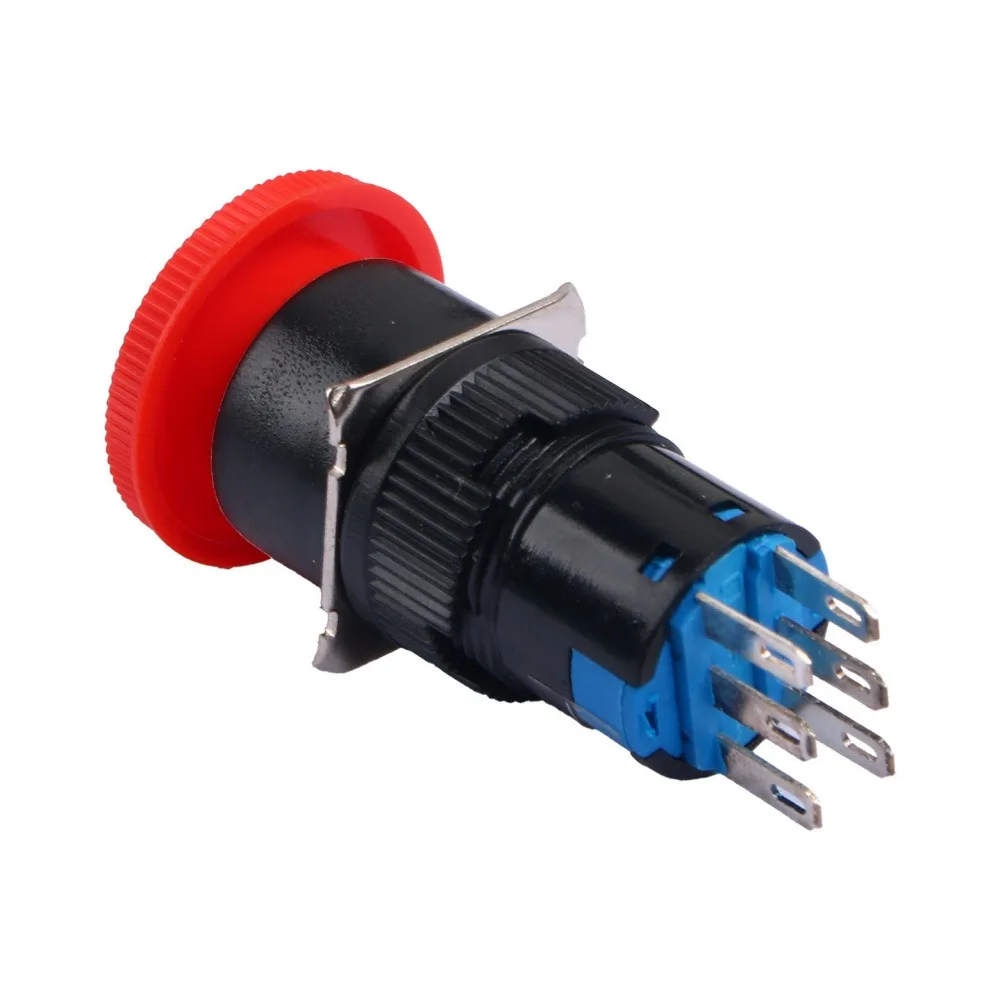 16 مللي متر إيقاف الطوارئ الذاتي قفل زر التبديل دون ضوء سميكة الفضة مطلي 6Pin 2NO/2NC 250 فولت 5A لهب التبديل #1