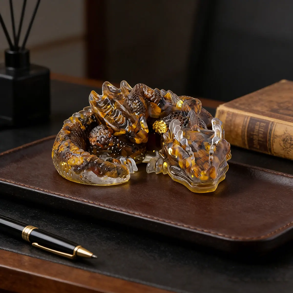1pc Natural Crystal Wolong Dragon Figurine | Fengshui Sculpture Reiki Amulet for Home & Office Decor Perfect Father's Day Gift