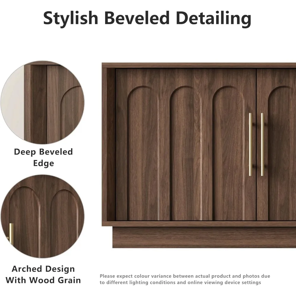 حامل تلفزيون حديث لمنتصف القرن مقاس 75 بوصة مع نمط مقوس، ولمسة نهائية من الخشب، ووحدة تحكم وسائط قابلة للتعديل