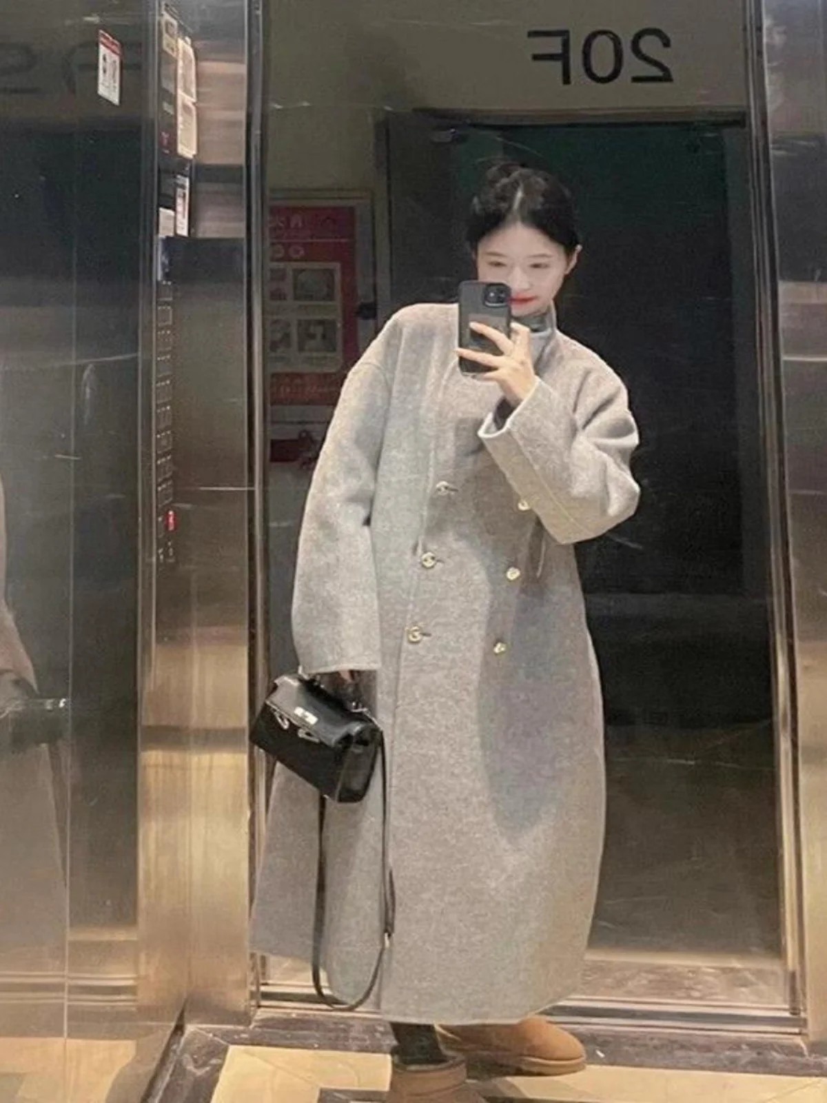 

ay Single-Faced Woolen Coat Women's Autumn Winter 2024 New High-End Lazy Sle Long Sve Mid-Length Double-Breasted Commute