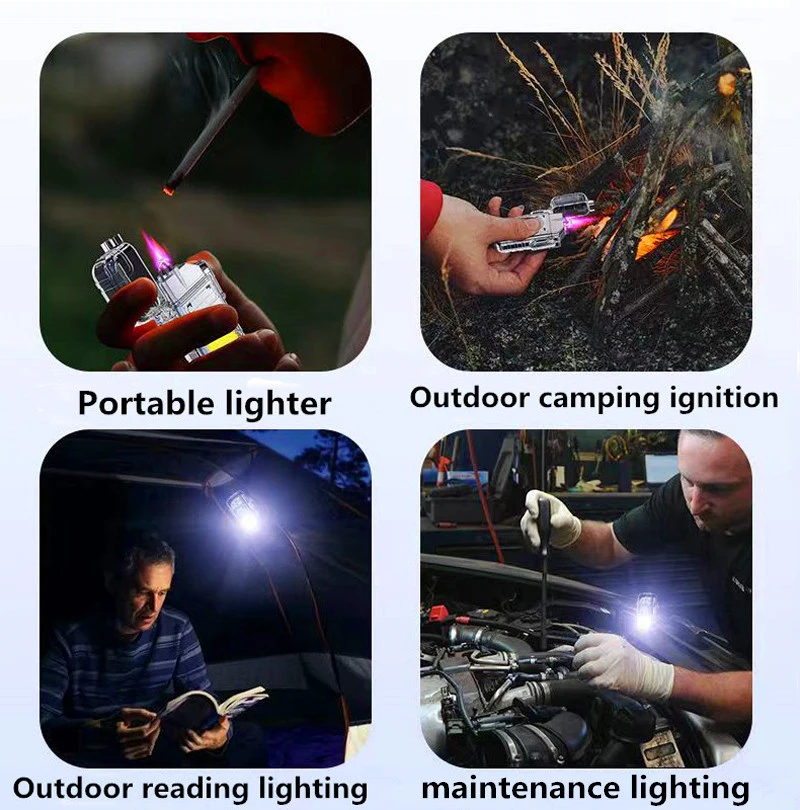 USB Rechargeable Outdoor Camping Lamp with Lighters Electric Torch Waterproof Light Plasma Dual ARC Windproof Lighter Flashlight