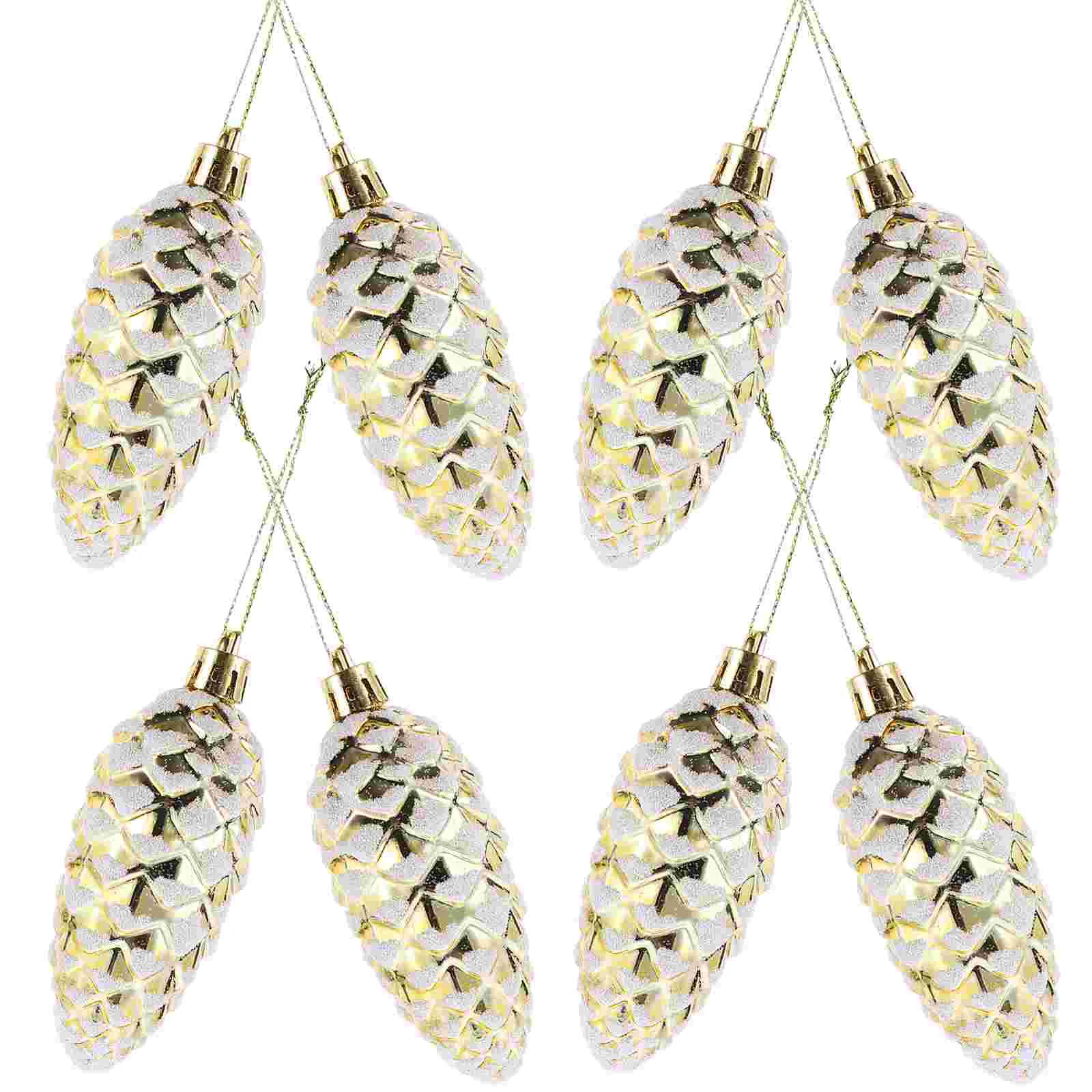 10pcs Golden Plastic Painted Pine Cone Christmas Tree Decoration naments for Indoor Outdoor Xmas Party New Year Birthday Festive