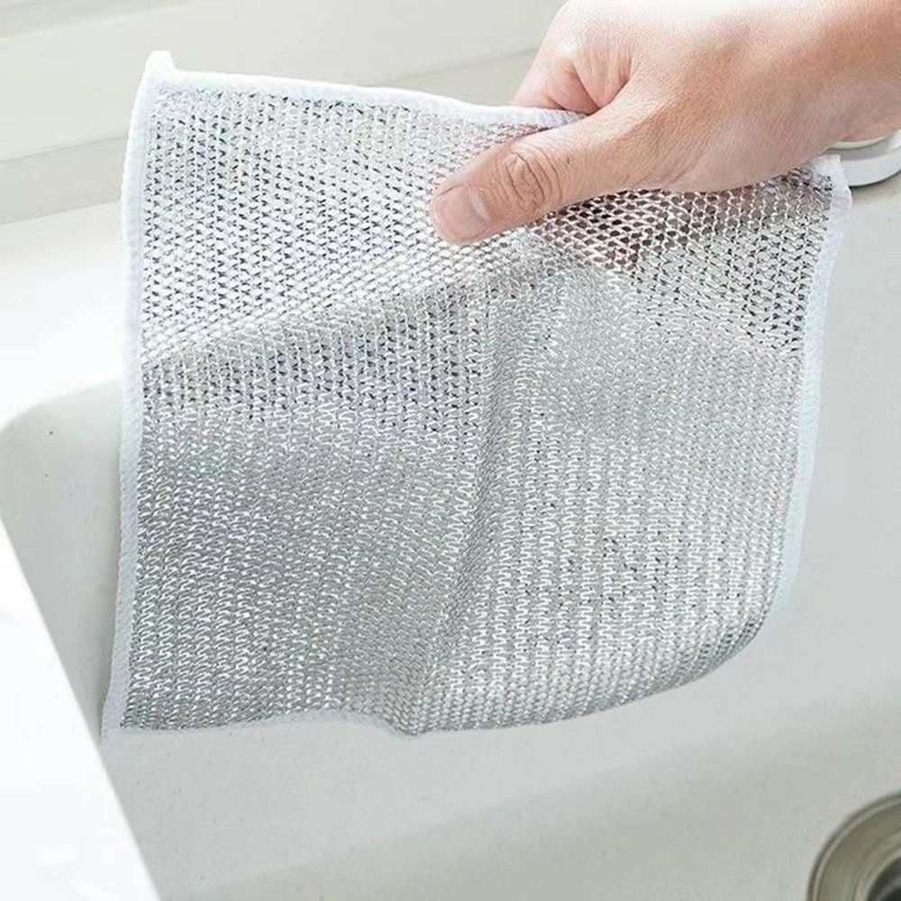 Dish Towel Dishcloth Metal Double Wire 20cmx20cm Non-stick Oil Dishrag Kitchen Pan Dishes Cleaning Napery