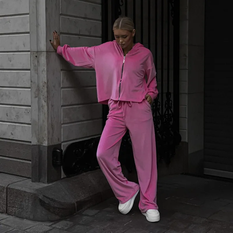 Spring Tracksuit Women Two Piece Set - Oversized Hoodie Sweatpants Solid Color Sportswear Suit Casual Sweatshirt Trouser Set view 3
