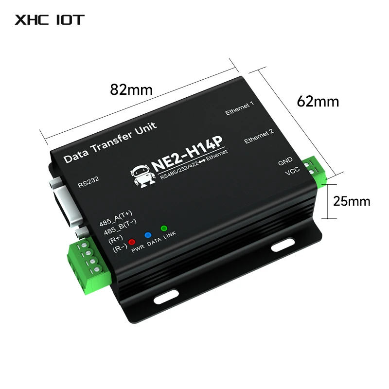 RS485/232/422 to Ethernet Serial Server XHCIOT NE2-H14P ModBus Gateway Power and Signal Isolation Build-in Switch MQTT TCP RTU