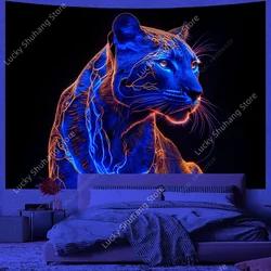 Animal UV Reactive Tapestry Psychedelic Lion Tiger Leopard Tapestry Hippie Aesthetic Room Decor Boho Home Wall Decor Picnic Mat
