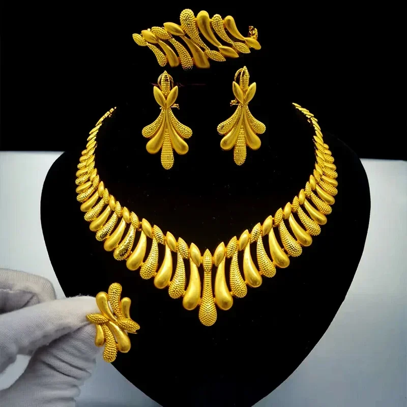 Gold-plated Bridal Jewelry Set Necklace Earrings Middle Eastern Gold Wedding Jewelry 4-piece Set