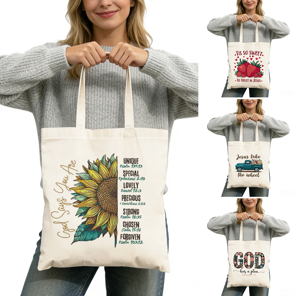 

Spiritual Pattern Women Shopper Satchel Double Print Quote Style Lady Tote Bag Faithful Art Design Girl Shopping Bags 40x45 cm