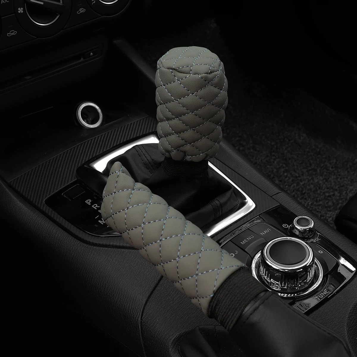 Juego de frenos de mano estereoscópicos con bordado de cuero PU de 2 piezas, conjunto de engranajes, interiores de coche manuales para hombres y mujeres