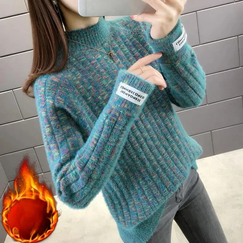 

Осень-зима, водолазка, женская одежда, однотонный пуловер с резьбой, свитер с длинными рукавами, вязаные повседневные элегантные топы