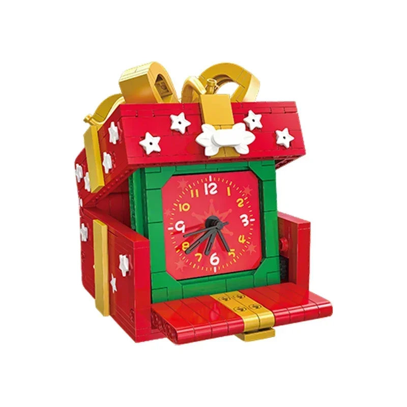 Schneemann Ziegel Modell Puppe Schneeflocke Geschenk Box Uhr Weihnachten Serie ABS Baustein Set Festival Dekoration DIY Kinder Spielzeug